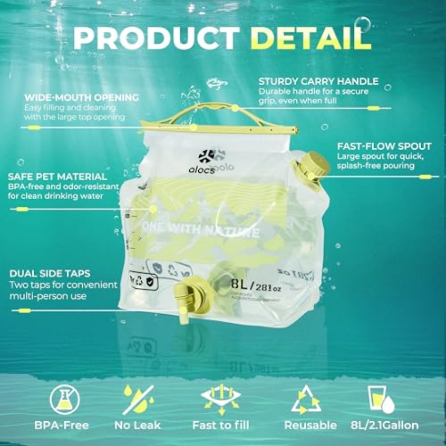 2 Pack 2.1 Gallon Collapsible  – Water Bag Collapsible Bewertung und Preis